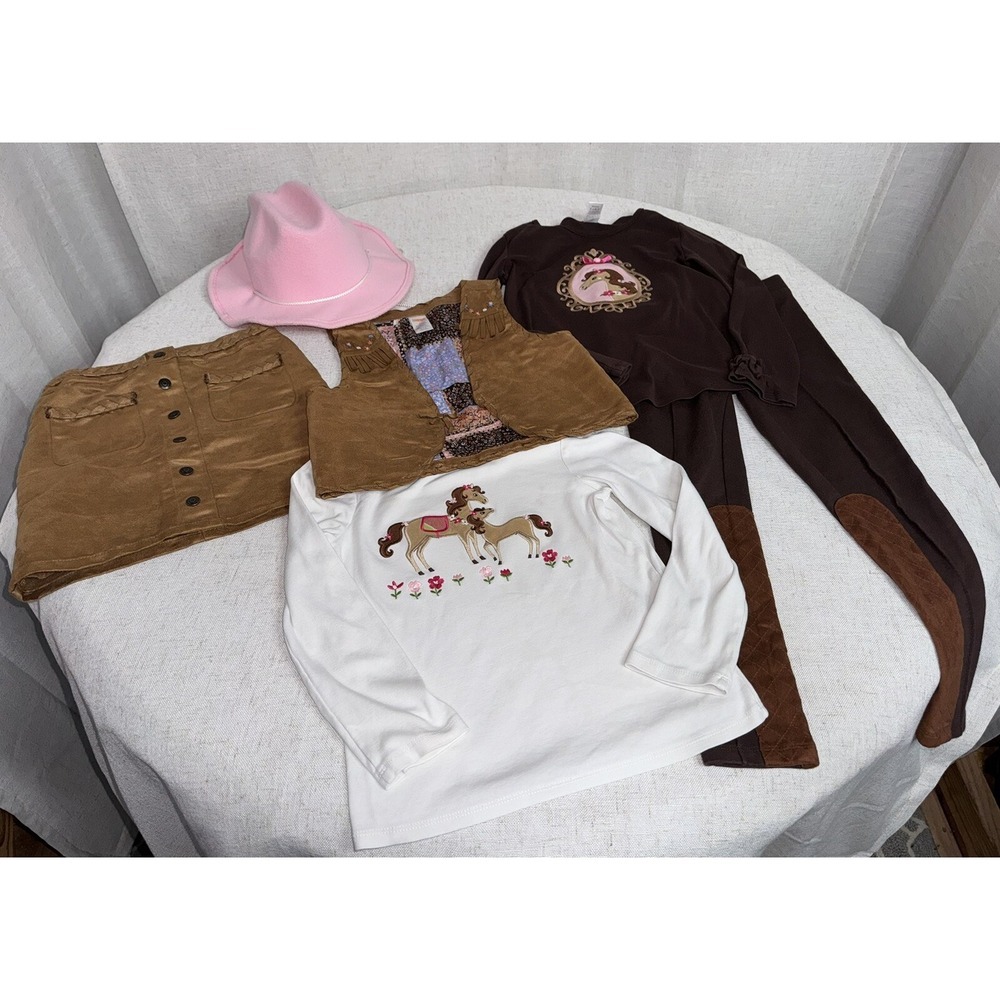 Vintage Gymboree Girls Horse Cowgirl Outfits Suede Vest Skirt Pink Hat Scala 7